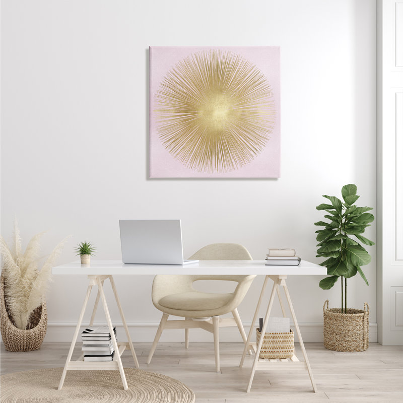 Minimal Glam Sunburst Lines Over Pink - impression, Toile tendue, H 30 po x l 30 po x P 1,5 po