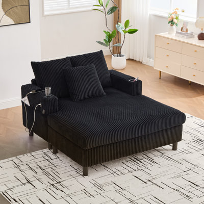Chaise Lounge Chair With RGB LED Strip,Corduroy Chaise Sofa With Wood Frame Lounge Sofa For Living Room, Movie Room, Bedroom