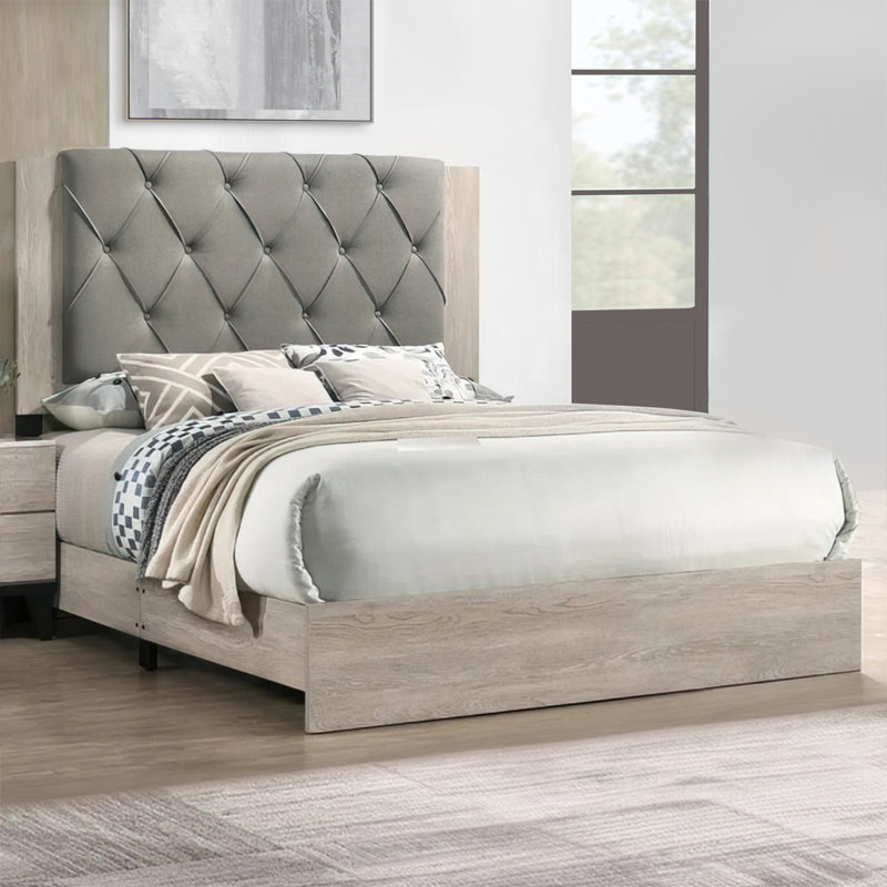 Upholstered Platform Bed, California King, Cream