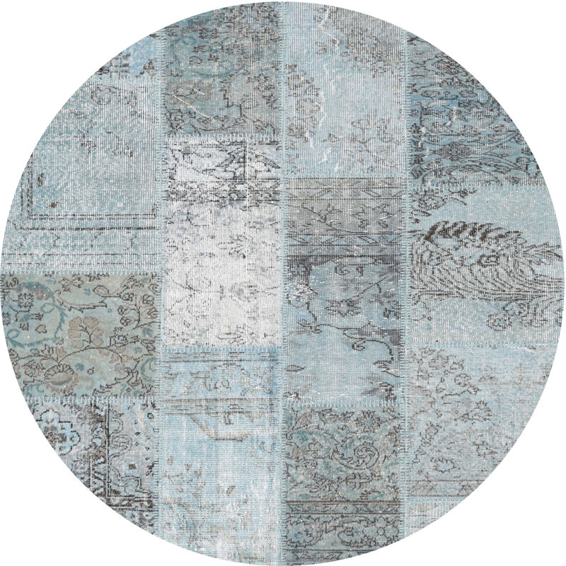 Tapis gris/bleu zone contemporaine, Rond 4 pi