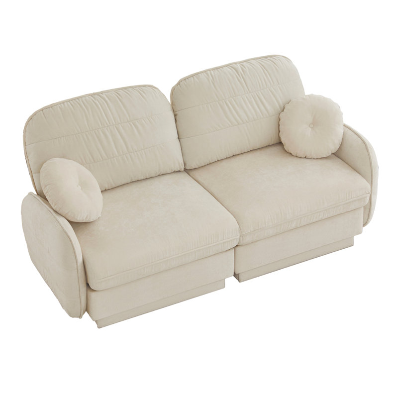 Canapé en chenille avec coussins ronds Cloud, Beige crème