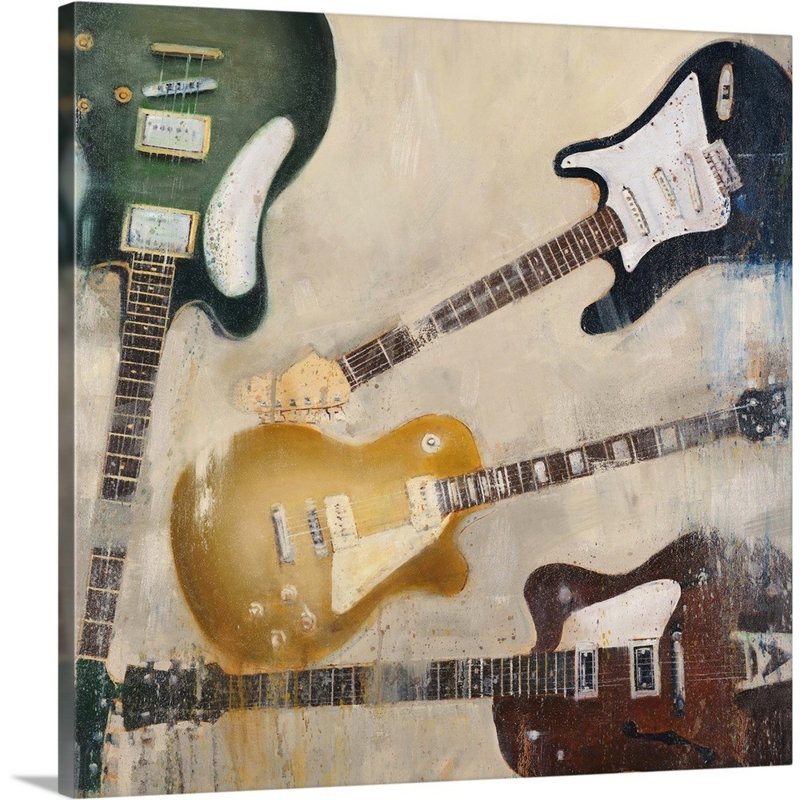 « guitares ii » par joseph cates, reproduction d’art sur toile, H 30 po x l 30 po x P 1,25 po