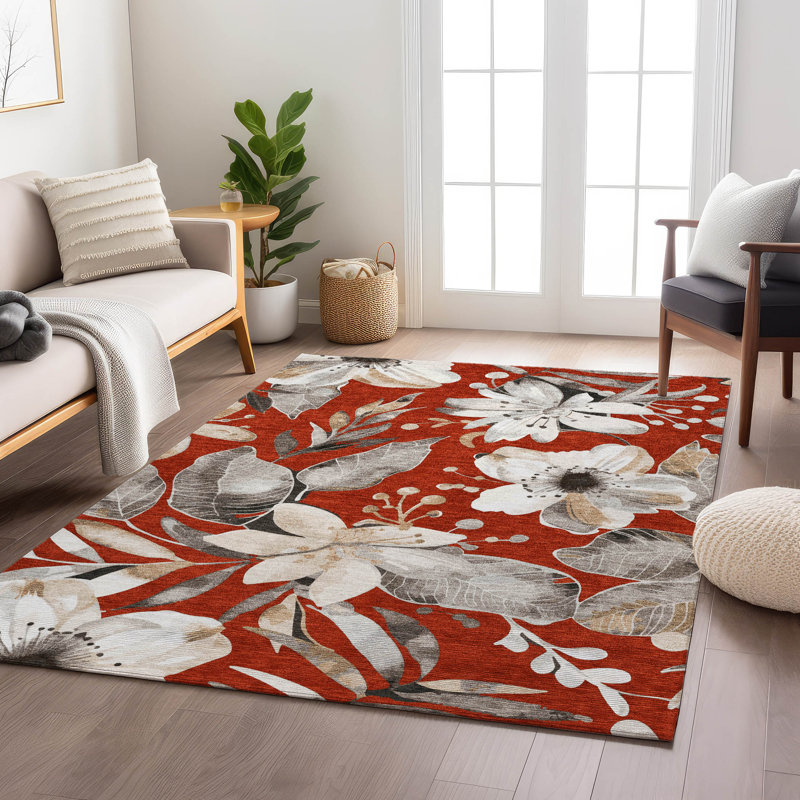 Machine Washable Indoor/Outdoor London ACN2260 Floral Rug, Rectangle 8' x 10'