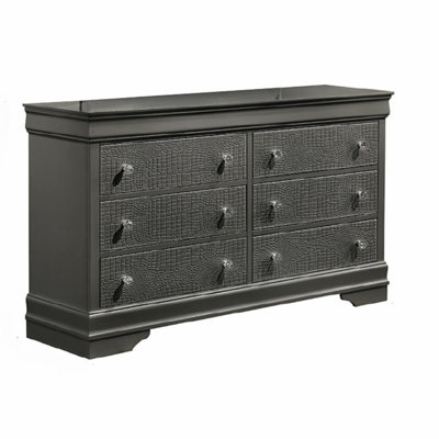 Commode à 6 tiroirs de style moderne en bois gris métallique (seulement la commode)
