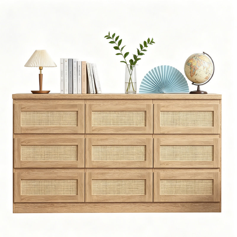 Commode 63 pouces pour chambre à coucher, commode 9 tiroirs en rotin pour commode, commodes doubles en bois et commode pour tables de chevet, meubles télé, salon, entrée, vestibule, vestiaire.