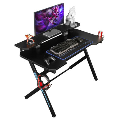 Bureau avec rehausse Runulf - Bureau d'ordinateur avec bibliothèque