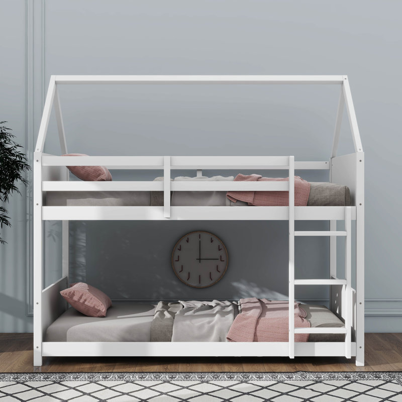 Lit superposé simple au-dessus d'une chambre simple avec tête de lit inclus, Blanc