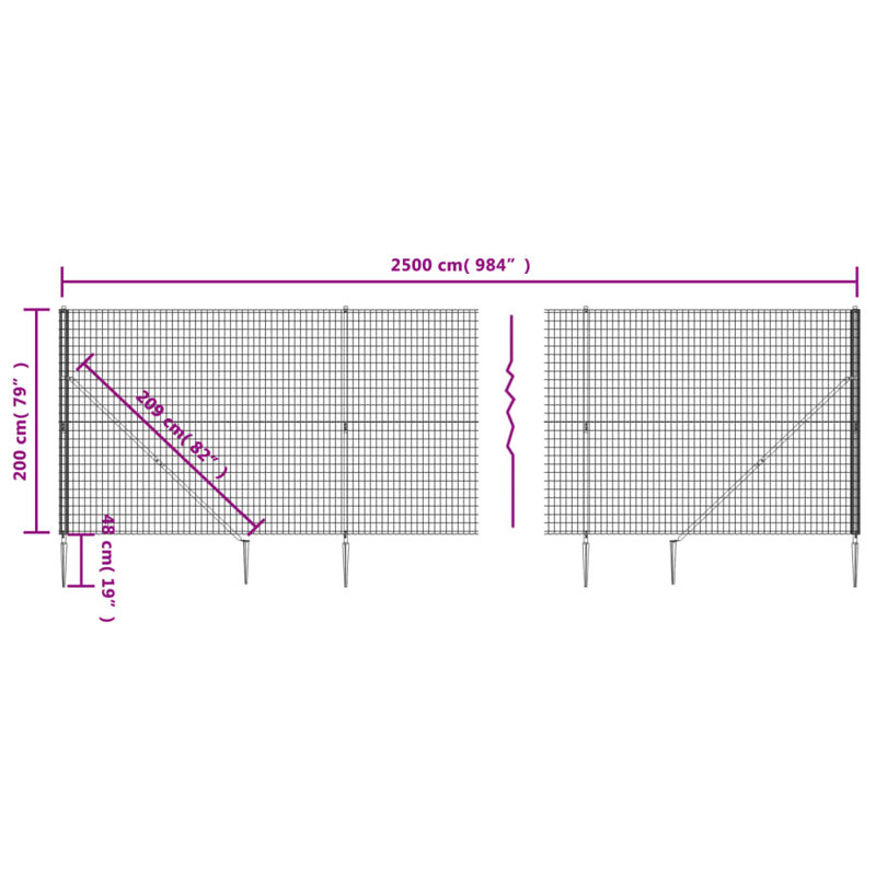 Behice Metal Wire/Mesh Fence, 200cm H x 2500cm W x 5cm D, 13, Anthracite