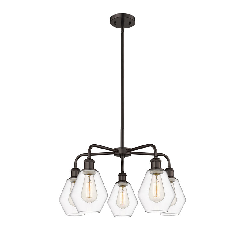 Lustre géométrique à intensité variable en acier à 5 lumières Amylea, H 15,5 po x l 24 po x P 24 po, Clair
