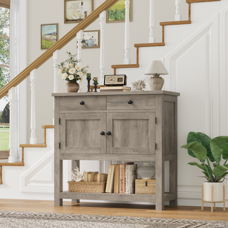 Console 35,4 "avec tiroirs et armoire Latiasha, Gris délavé