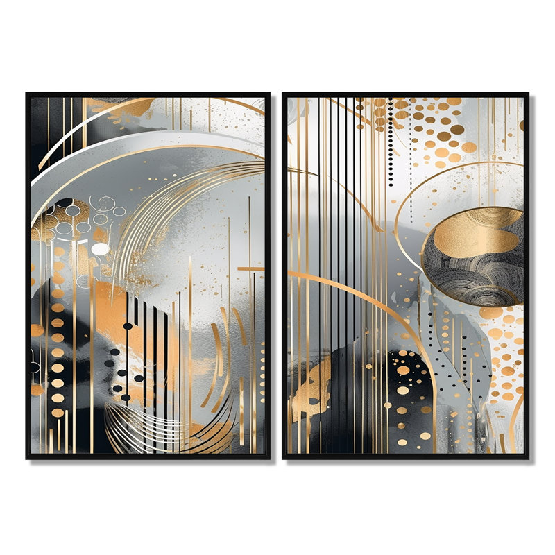 Shapes And Lines Abstract Marble I - Art abstrait sur toile marbrée, Noir, H 36 po x l 48 po, Impression encadrée flottante