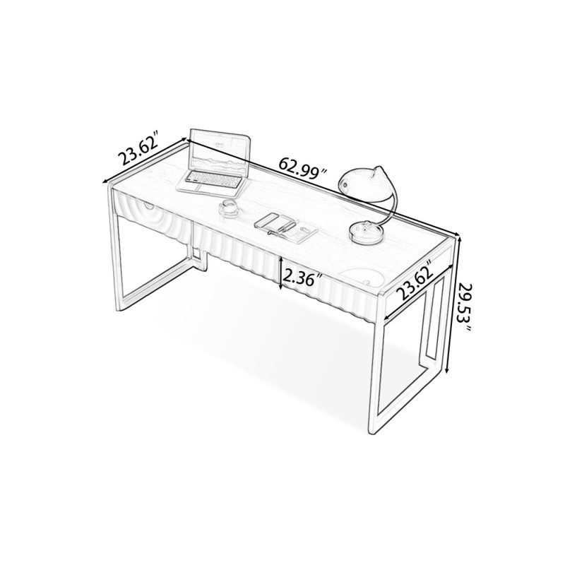 Bureau 62,99 po blanc + microlite rectangulaire + bois manufacturé + bureau en acier inoxydable avec 3 tiroirs