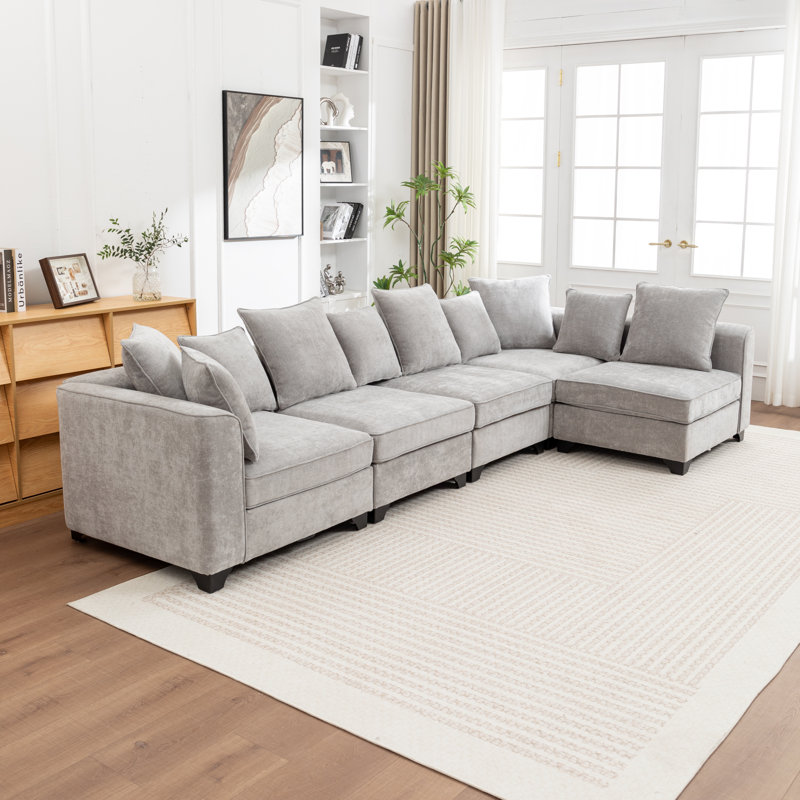 Kempson 5 - Piece Modular Upholstered Sectional, Gray Polyester
