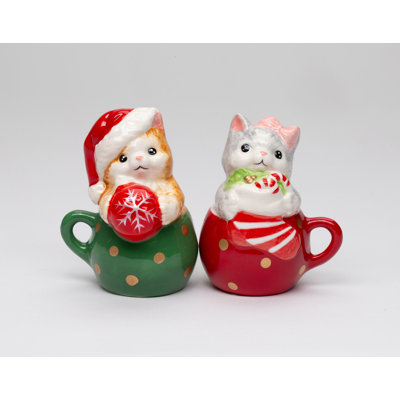 Christmas Cat In Teacup Salt And Pepper