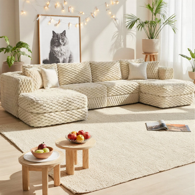 Canapé modulaire modulaire de 135,4 po avec deux repose-pieds amovibles, canapé de canapé désossé, tissu en velours à bulles, canapé de salon configurable en forme de U, comprend des coussins décoratifs