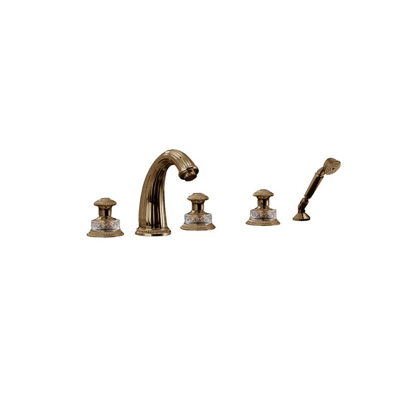 Swan 3 Handle Deck Mounted Roman Tub Faucet Trim with Handshower, Antique Brass