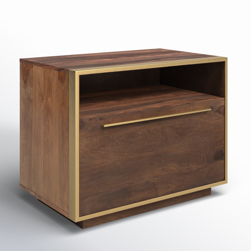 Josefina Walnut Solid Wood Nightstand with Gold Handle