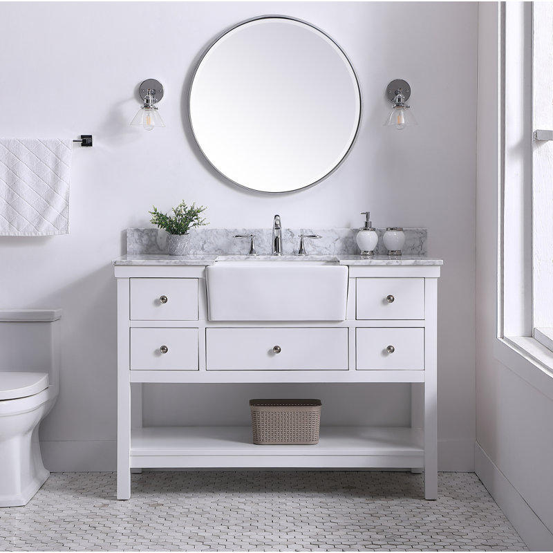 Moton 48'' Single Bathroom Vanity with Genuine Marble Top, White
