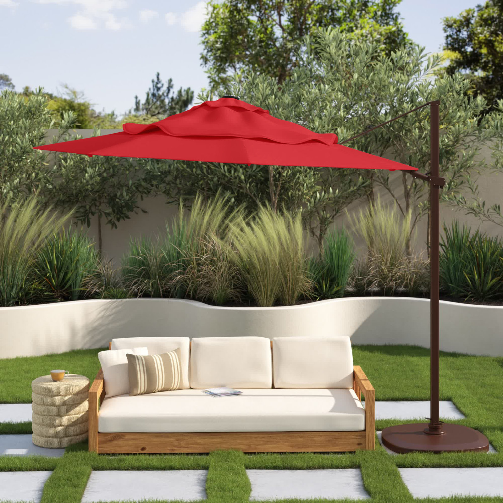 11.5' Sunbrella® Cantilever Umbrella, Canvas Jockey Red Sunbrella® Canvas, Bronze