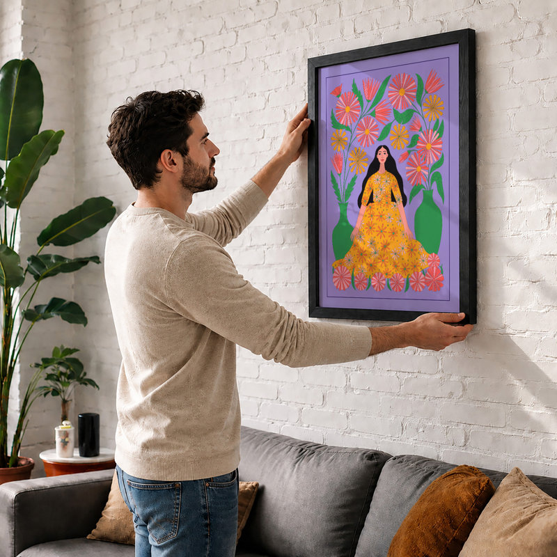 Woman Among Flowers Boho - Framed Print, Unframed, A3 - 42.0 x 29.7 cm
