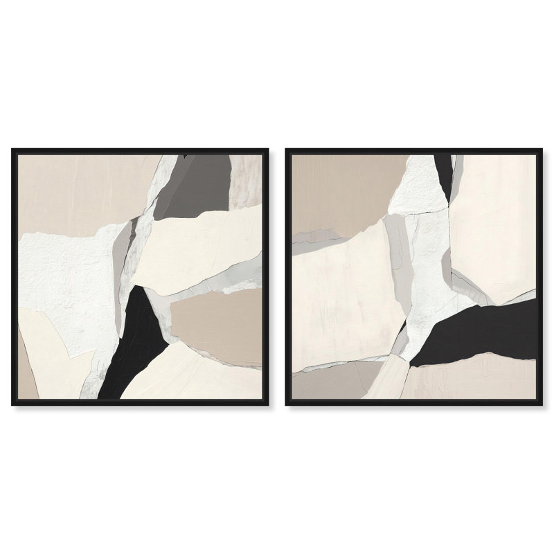 Stone Layers Set Canvas Print Neutral Wall Decor Set by Art Remedy, Black Frame, 12 x 12, H 41 po x l 41 po, Black Frame