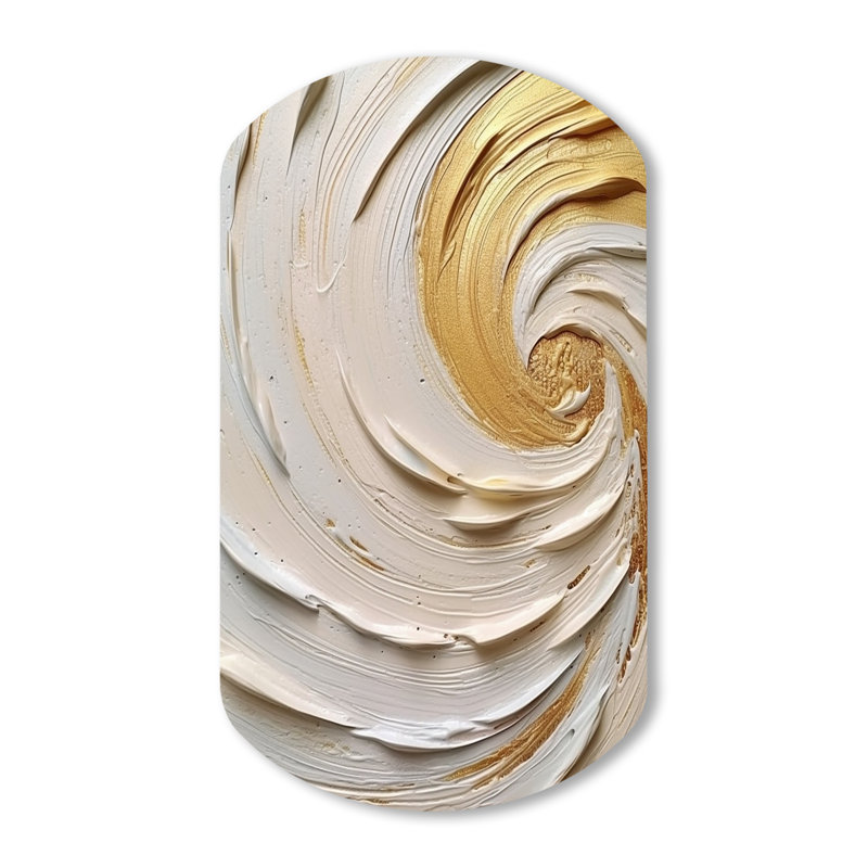 Gold Eternal Swirl IV - Abstract Spirals Cylinder Metal Print, Modern Asymmetrical Metal Wall Art, 43" H x 23" W x 1" D