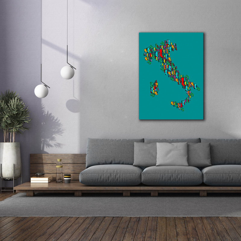 «Italy Map 2» par Mark Ashkenazi, art mural sur toile, H 54 po x l 40 po x P 1,5 po