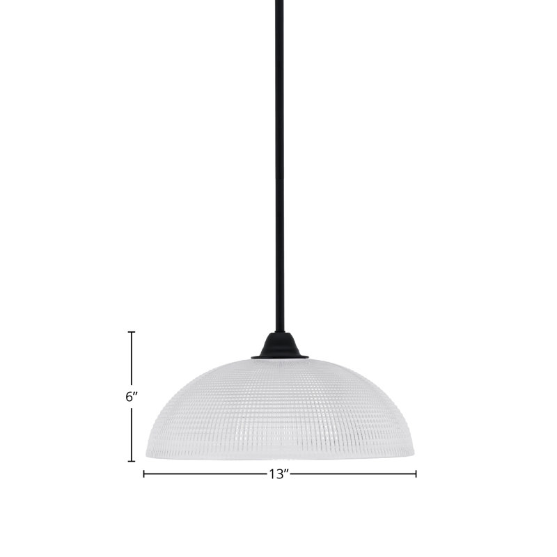 Paramount Stem Hung Pendant Shown In Matte Black Finish With 13" Clear Ribbed Glass