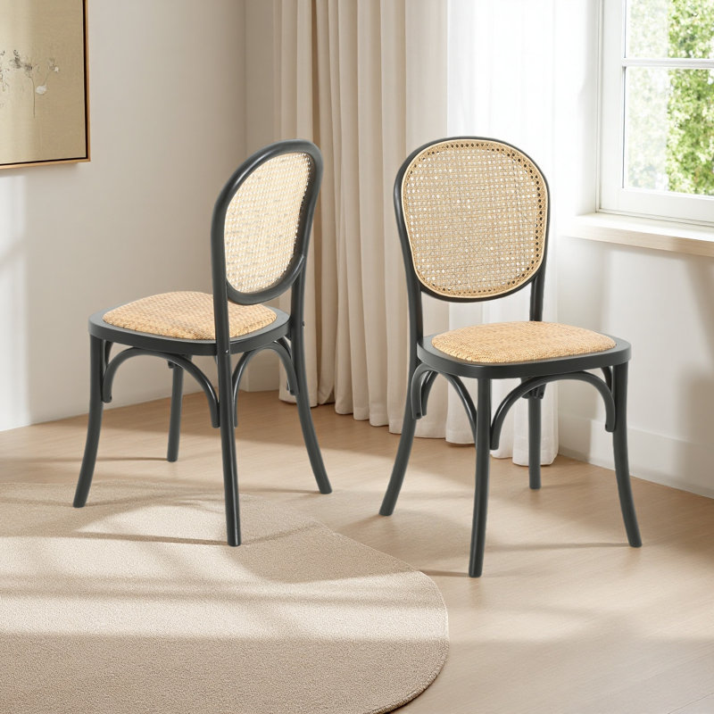 Ensemble de 2 chaises de salle à manger, Noir/naturel