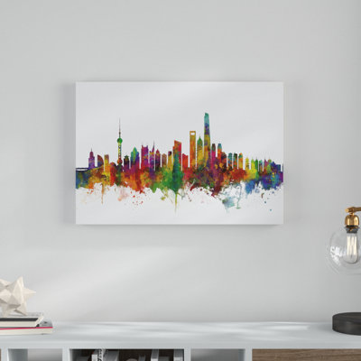 Shanghai China Skyline II by Michael Tompsett - Graphic Art on Canvas