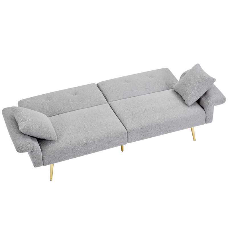 Canapé-lit d'appoint rembourré Modern Modern avec poche latérale, canapé-lit pliant avec accoudoirs pliables, dossier réglable et pieds en métal doré pour le salon, gris