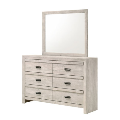 Mobilier de chambre à coucher 1 tiroir contemporain à 6 tiroirs de rangement à finition grise beige rustique