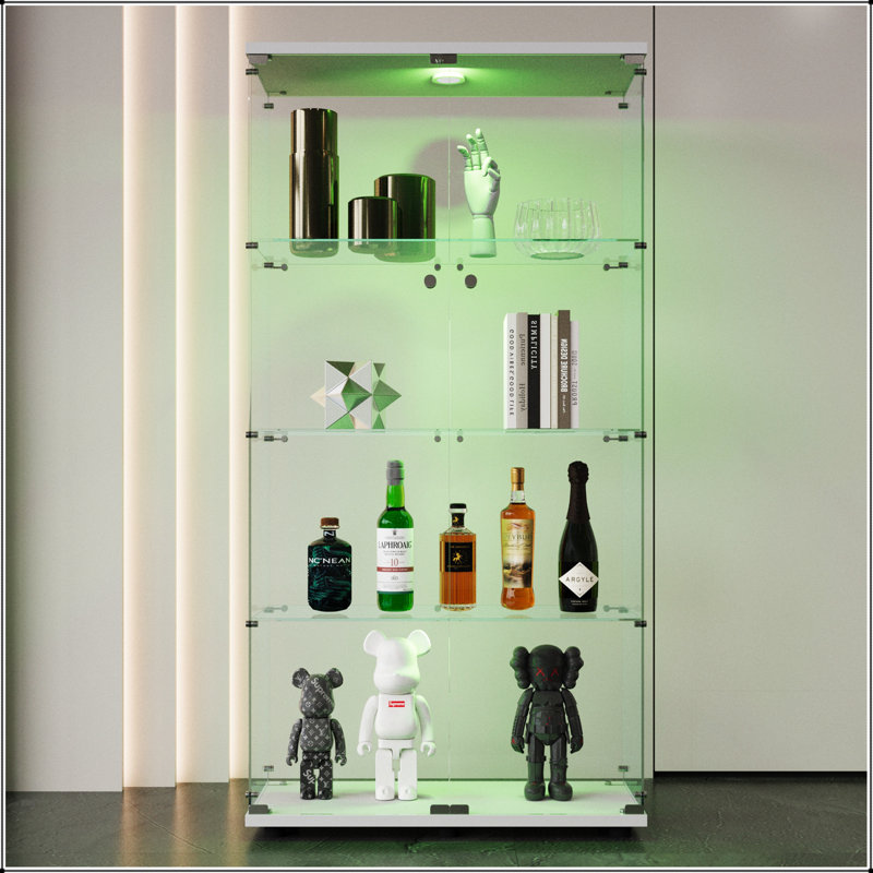 Vitrine à deux portes avec 4 lumières DEL et vitrine au sol pour mettre en valeur des objets de collection, Blanc