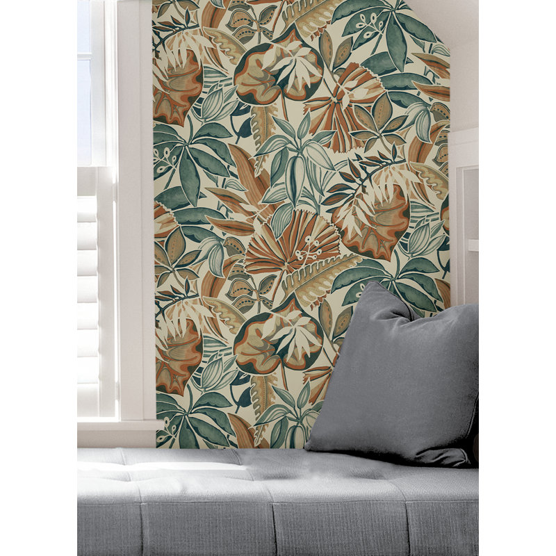 Papier peint auto-adhésif turquoise Feuilles, Brun