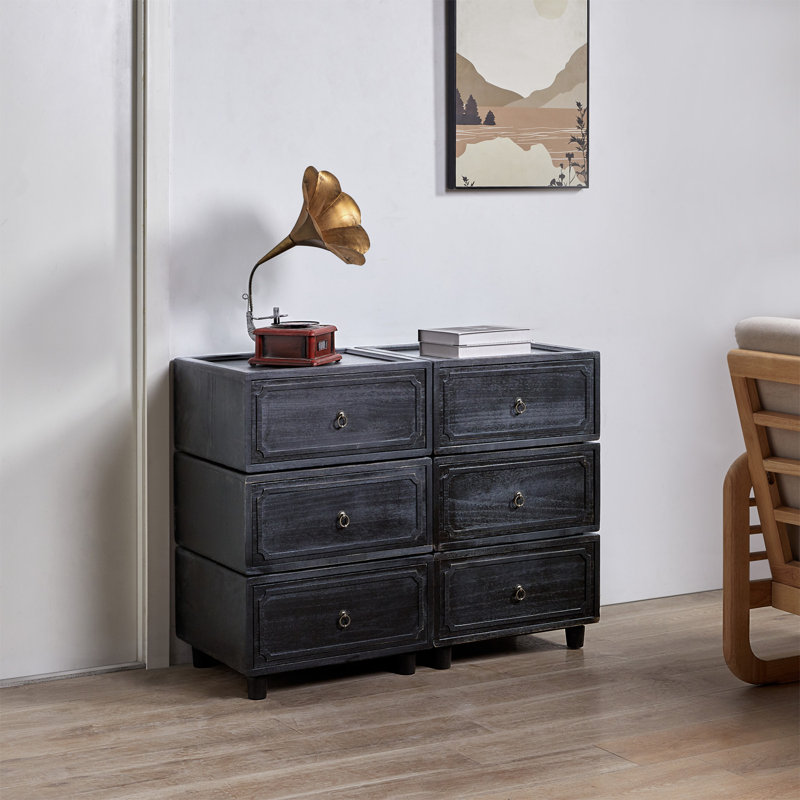 Table de chevet modulaire en bois massif à 2 tiroirs A livrer Farmhouse, Noir