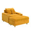 Canapé simple en velours côtelé avec un coussin, deux coussins décoratifs, un repose-pieds et deux espaces de rangement.-114229958