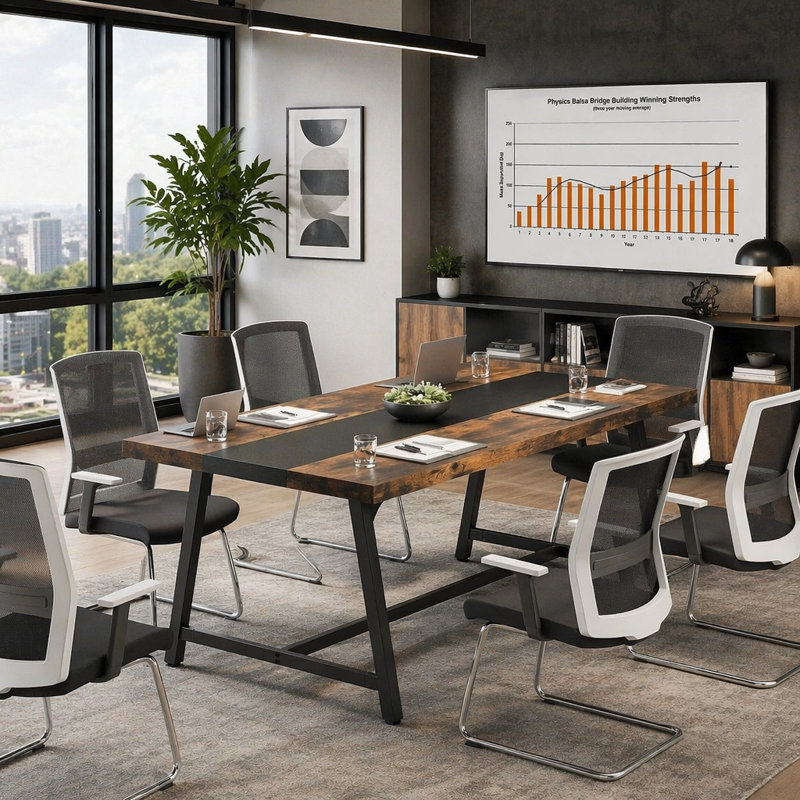 Table de conférence rectangulaire de 70,87 po pour 6 à 8 personnes, table de réunion industrielle moderne avec structure en acier robuste, grande surface de travail pour la collaboration de l'équipe