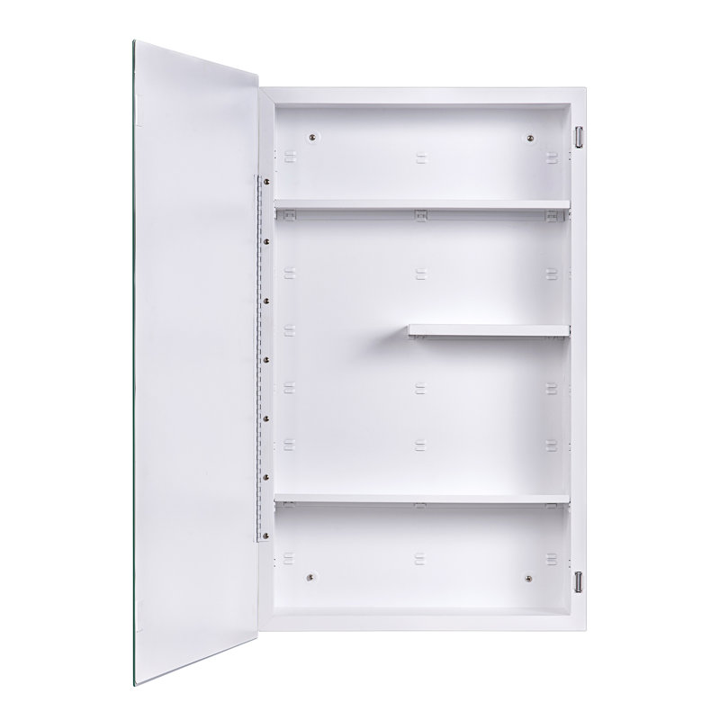 Ebern Designs Chouhan, miroir biseauté et tablettes réglables pour la salle de bain, encastrées ou en surface., Blanc