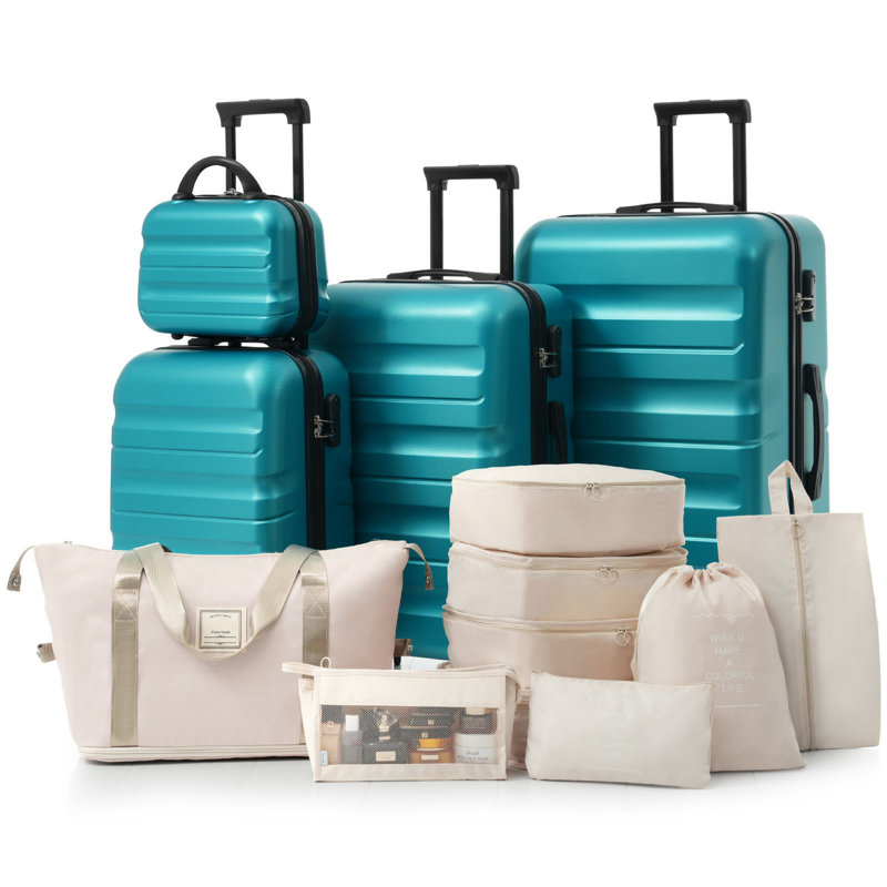 Ensemble de valises en plastique Hardshell avec roulettes doubles et rangement extensible