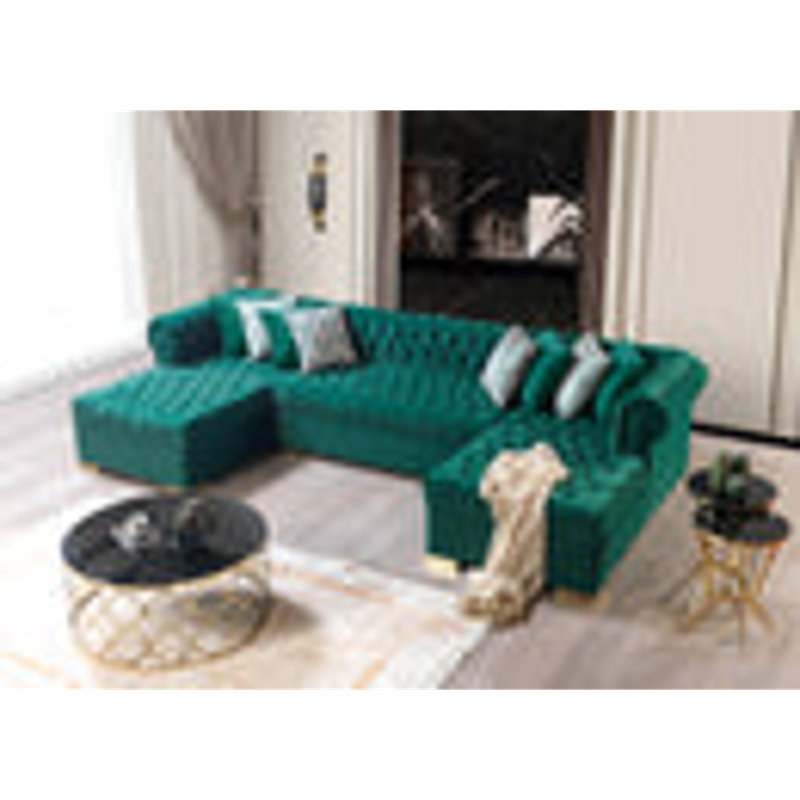 Canapé modulaire 3 pièces rembourré, Velours vert