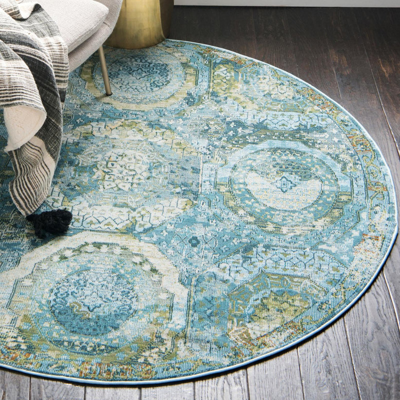 Tapis rose Folmar, Green/Light Blue, Rond 5 pi 5 po