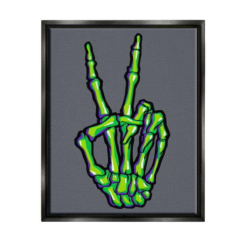 Squelette vert main de la paix par Ziwei Li, Cadre flottant noir de jais, H 21 po x l 17 po x P 1,7 po