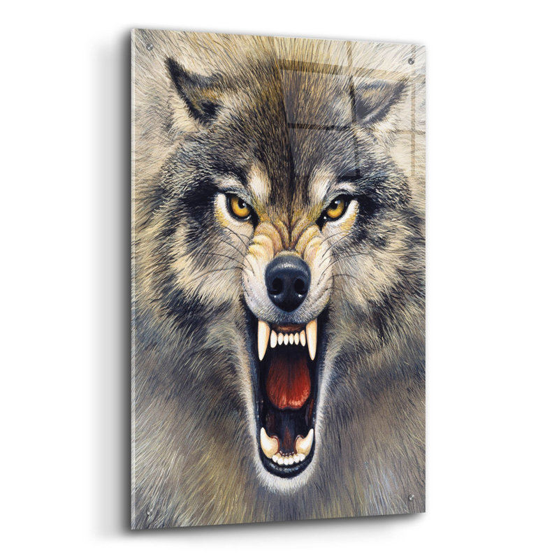 Art mural en verre Millwood Pines «Wolf» par Harro Maass, H 36 po x l 24 po x P 0,2 po