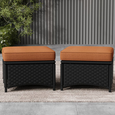 Outdoor All-Weather Wicker Rattan Ottoman With Thickened Cushion(Set Of 2)