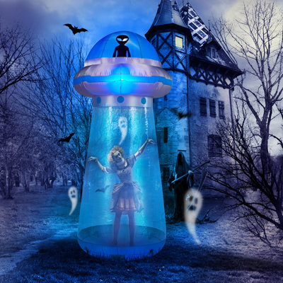 Décoration gonflable extraterrestre d'Halloween de 2,7 m avec lumières DEL intégrées, design permettant d'y entrer, 12 V, prise américaine, étanche, idéale pour les fêtes en extérieur (pelouse, jardin, etc.).