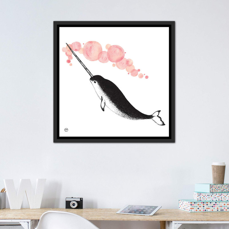 Art papier narwhal, H 18 po x l 18 po x P 1,5 po, Toile avec cadre noir