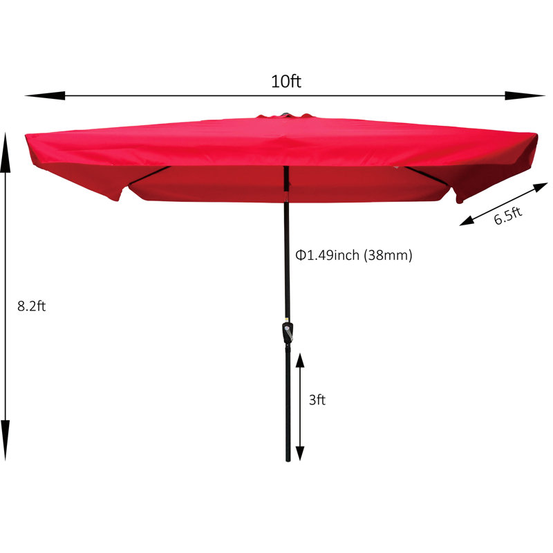 Parasol rectangulaire de terrasse 3 x 2 m avec toile - Rouge - Mât de support robuste