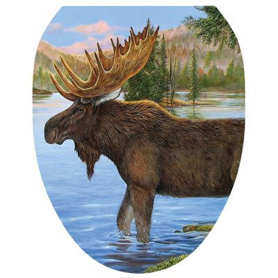Majestic Moose Lodge Toilet Seat Decal –Toilet Tattoos Static Cling Vinyl Lid Cover Fits Round & Elongated Seats
