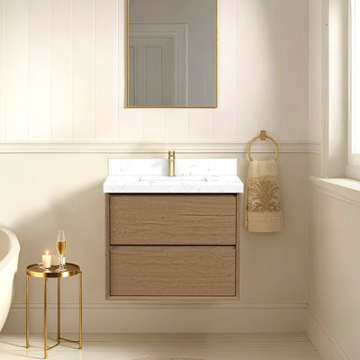30" Floating Bathroom Vanity With Engineered Stone Top And Sink
