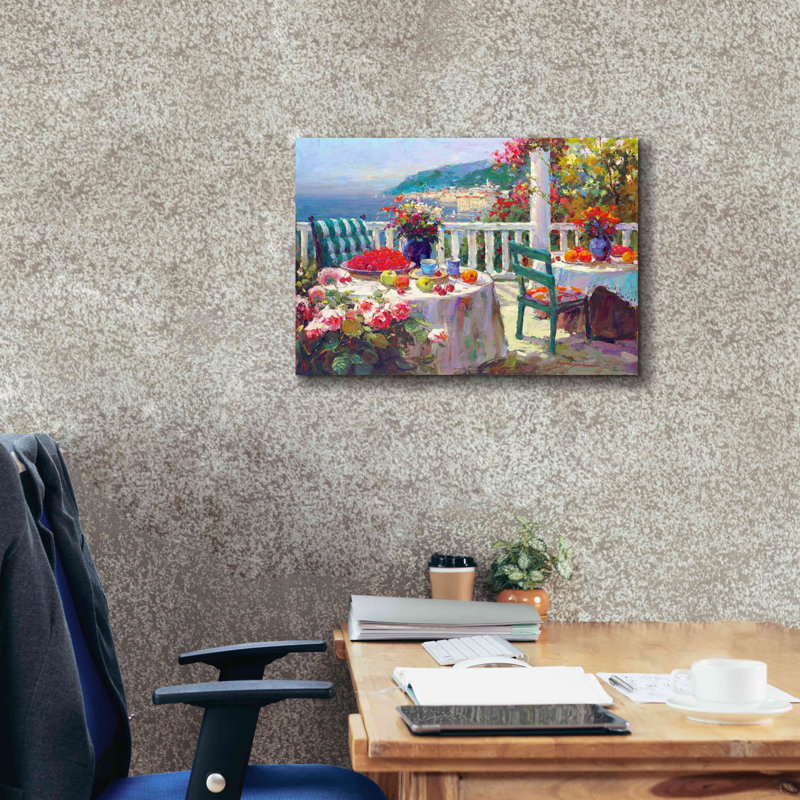 «Terrace Brunch» par Furtesen, estampe numérique sur toile, H 18 po x l 26 po x P 0,75 po